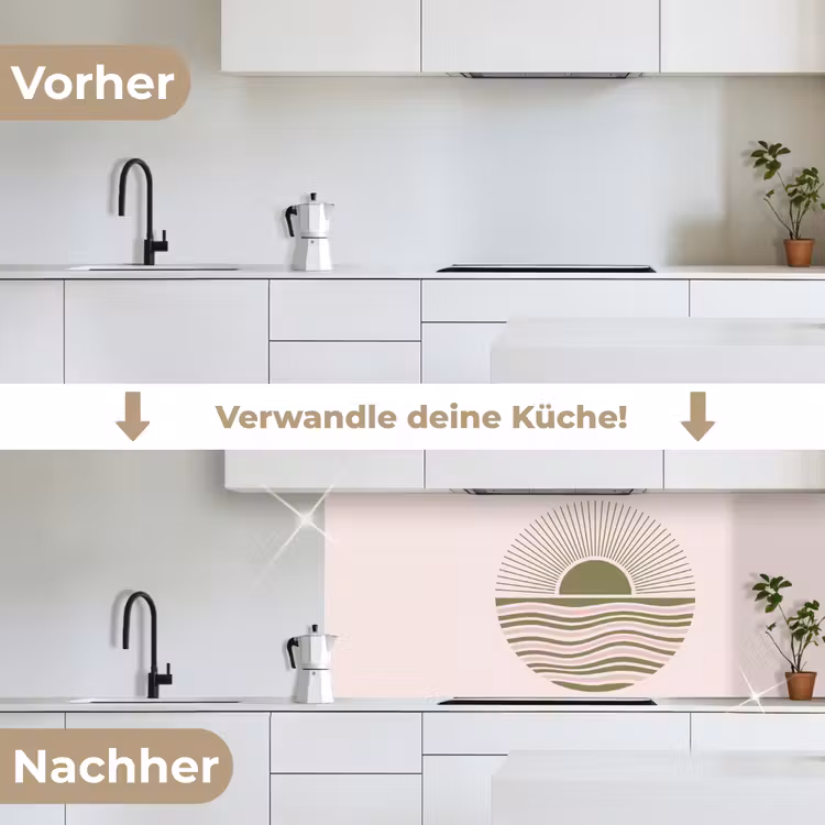 Zon - Zee - Abstract - Modern - Roze keuken achterwand 2 middel -voor-na_DE