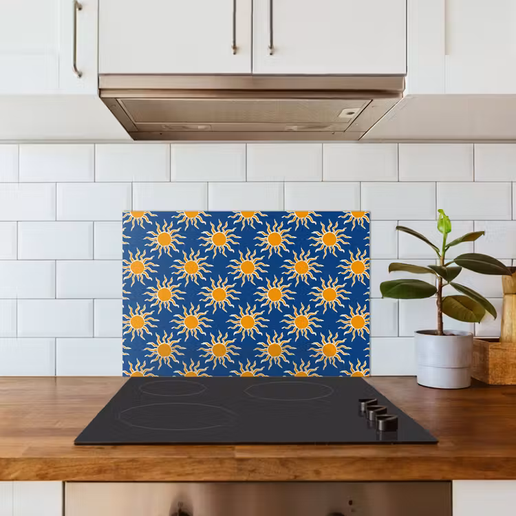 Zon - Patroon - Blauw keuken achterwand spatscherm klein 900 -sfeer2