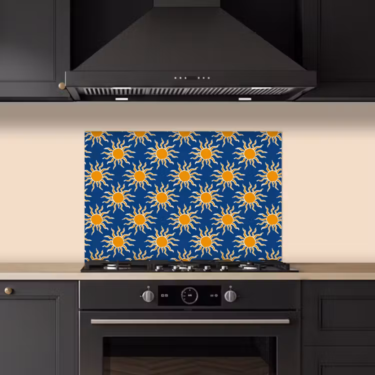 Zon - Patroon - Blauw keuken achterwand spatscherm klein 900 -sfeer1
