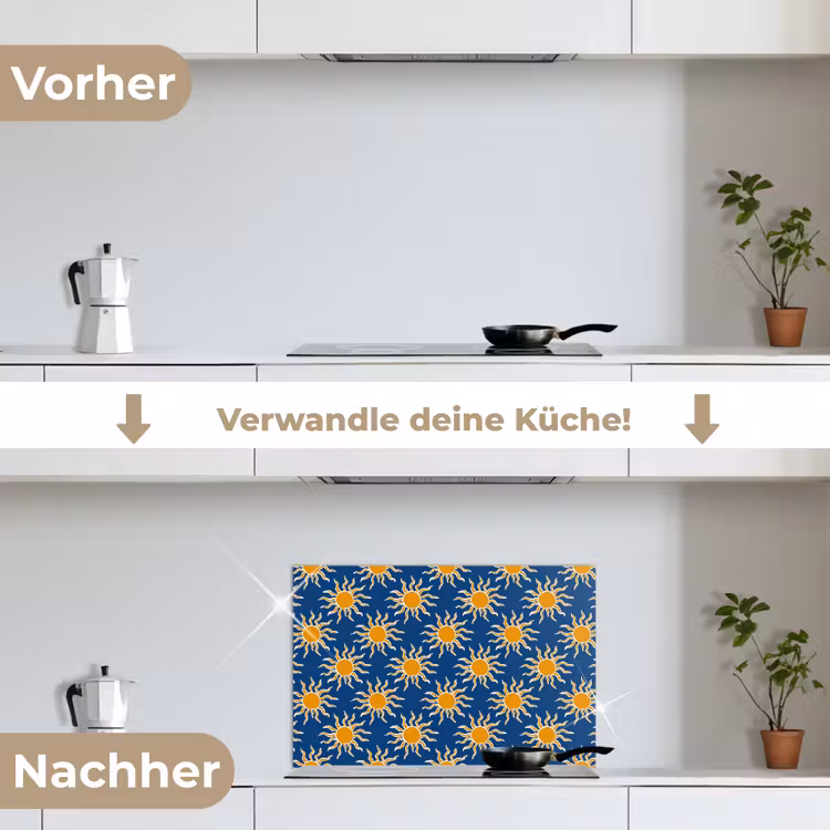 Zon - Patroon - Blauw keuken achterwand spatscherm klein 900 -voor_na_DE