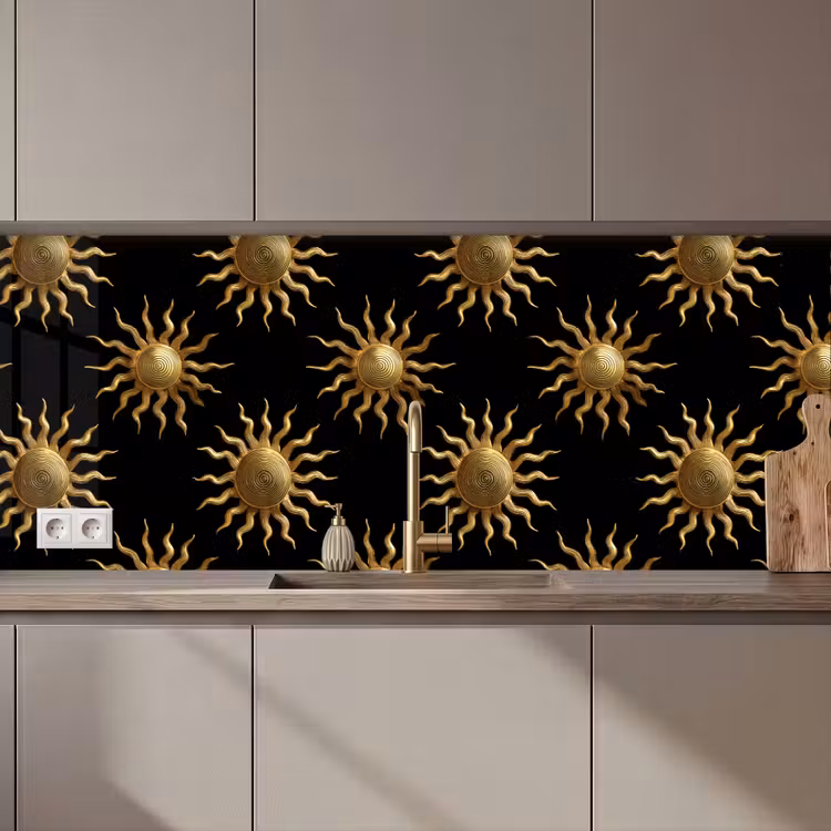 Zon - Patroon - Luxe - Goud - Zwart keuken achterwand 2 middel 871 zz_3dshopping