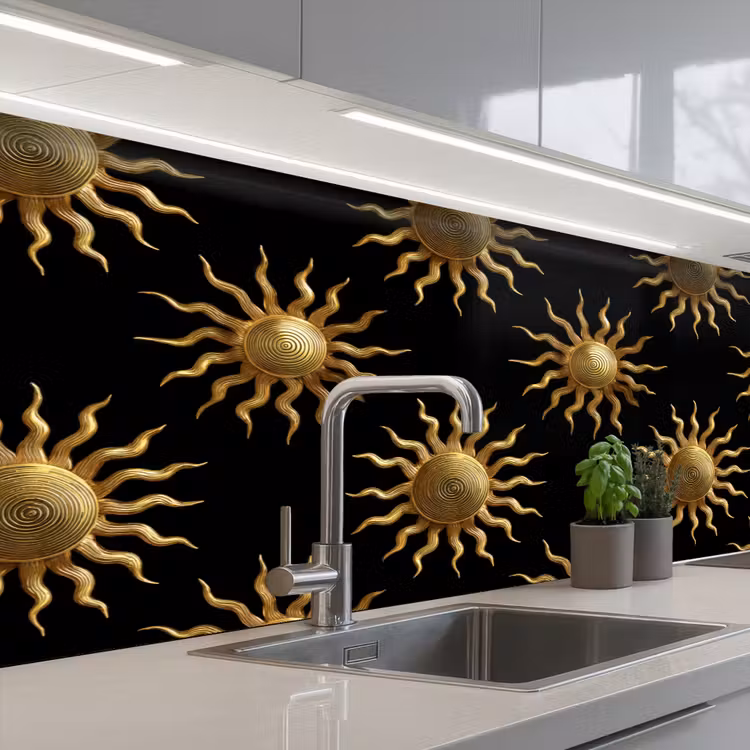 Zon - Patroon - Luxe - Goud - Zwart keuken achterwand 2 middel 871 -3d_schuin