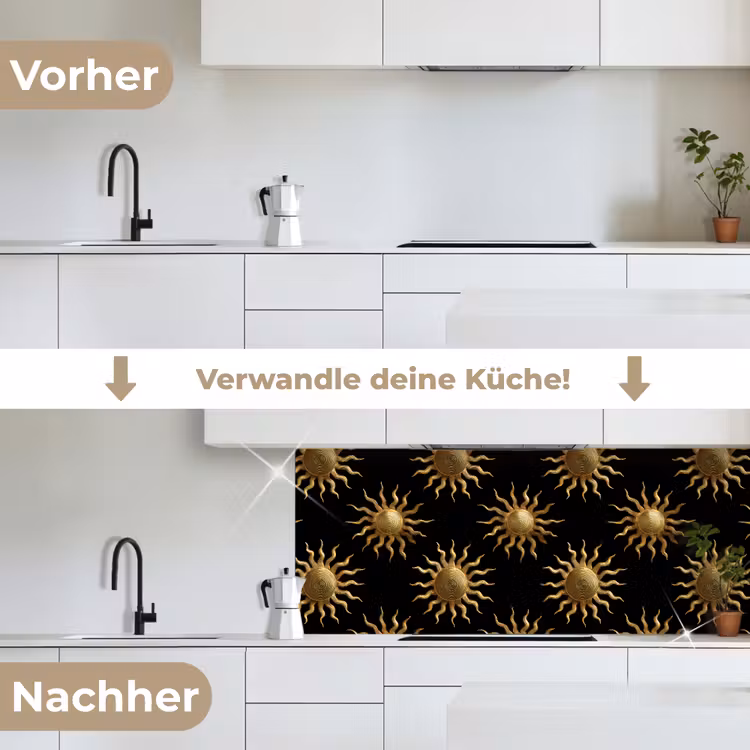 Zon - Patroon - Luxe - Goud - Zwart keuken achterwand 2 middel 871 -voor-na_DE