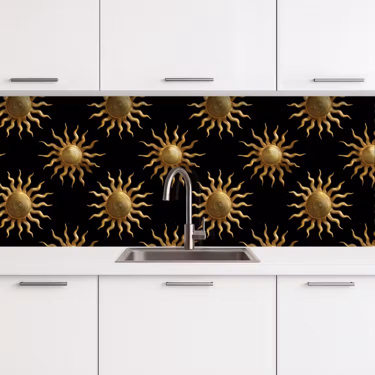 Zon - Patroon - Luxe - Goud - Zwart keuken achterwand 2 middel 871 -3d
