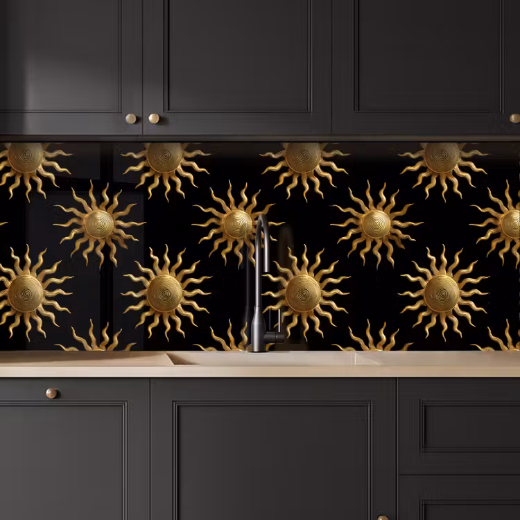 Zon - Patroon - Luxe - Goud - Zwart keuken achterwand 2 middel 871 -sfeer1