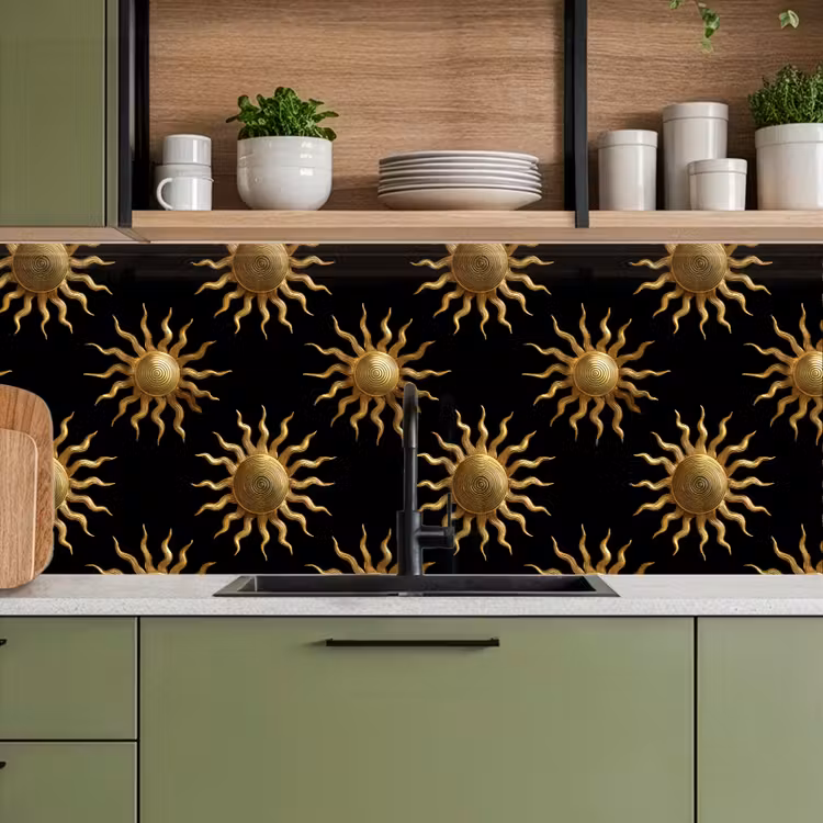 Zon - Patroon - Luxe - Goud - Zwart keuken achterwand 2 middel 871 -sfeer3