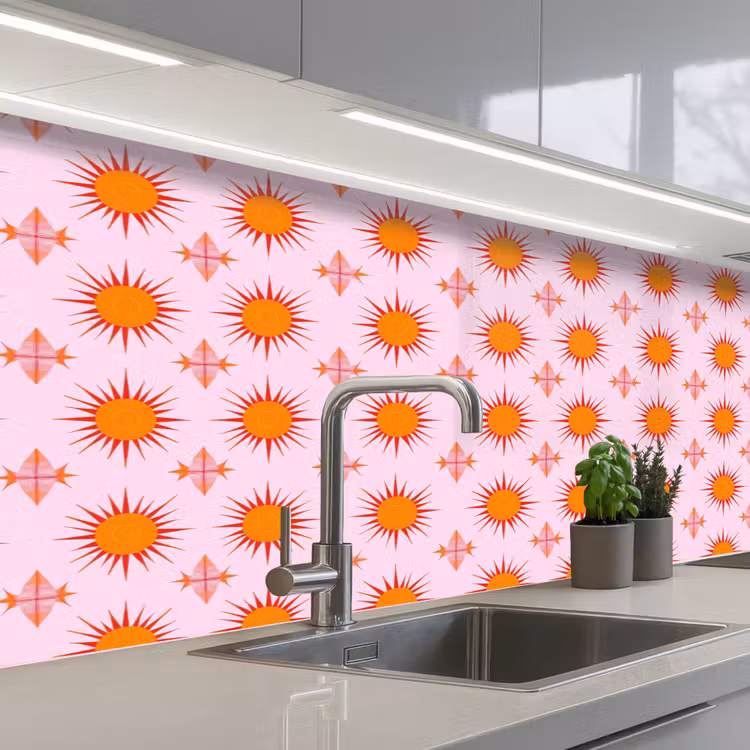 Zon - Patroon - Roze keuken achterwand 2 middel 871 -3d_schuin