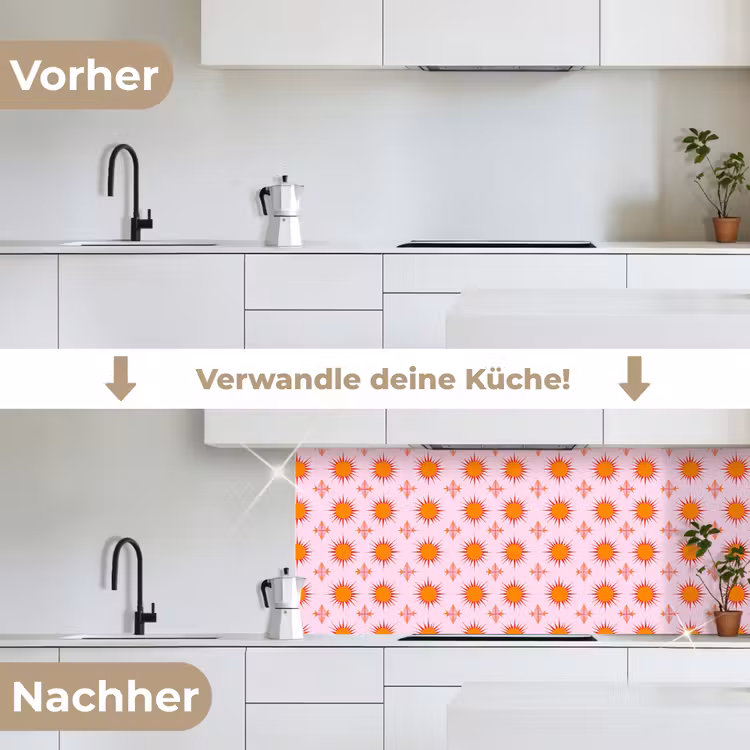 Zon - Patroon - Roze keuken achterwand 2 middel 871 -voor-na_DE