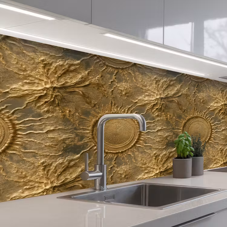 Zon - Reliëf - Antiek - Goud keuken achterwand 2 middel 871 -3d_schuin