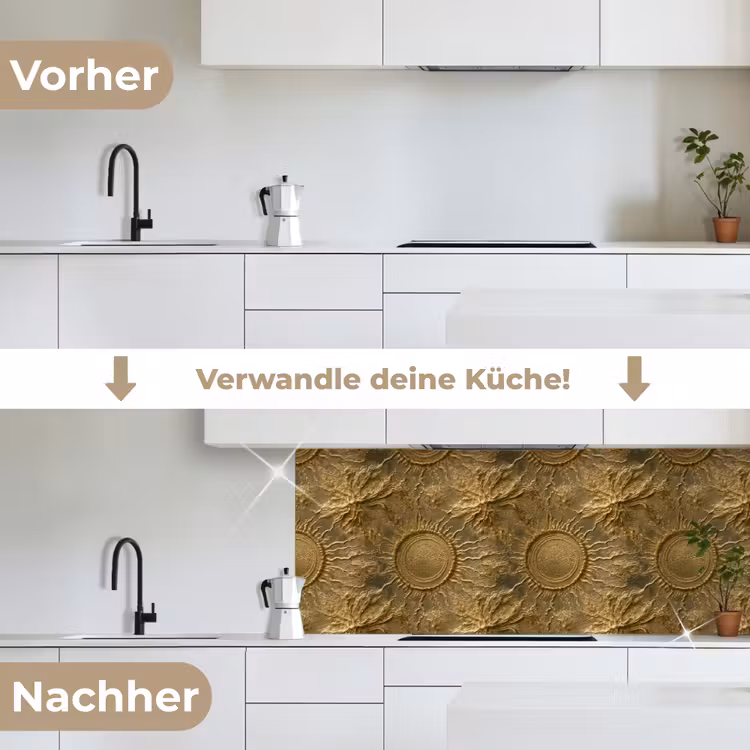 Zon - Reliëf - Antiek - Goud keuken achterwand 2 middel 871 -voor-na_DE