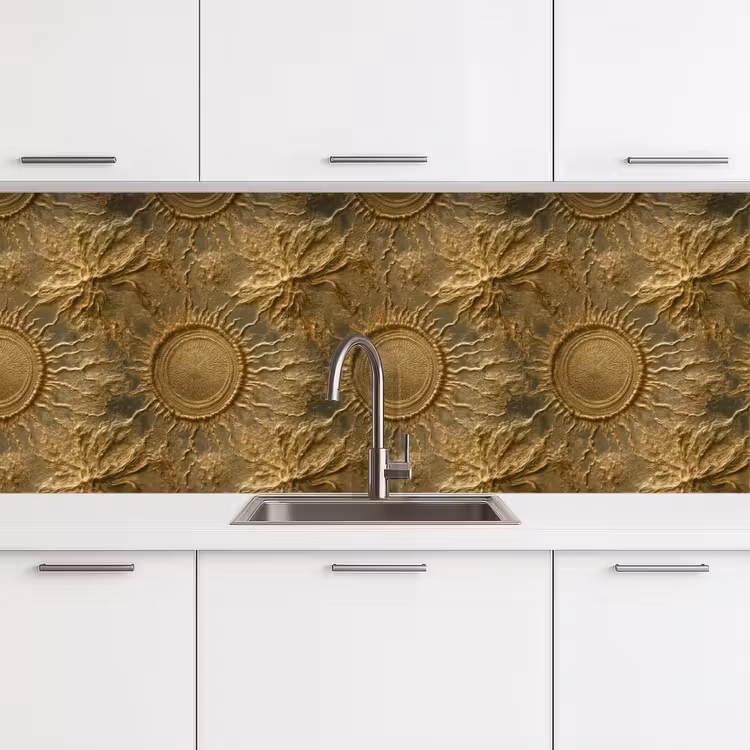 Zon - Reliëf - Antiek - Goud keuken achterwand 2 middel 871 -3d