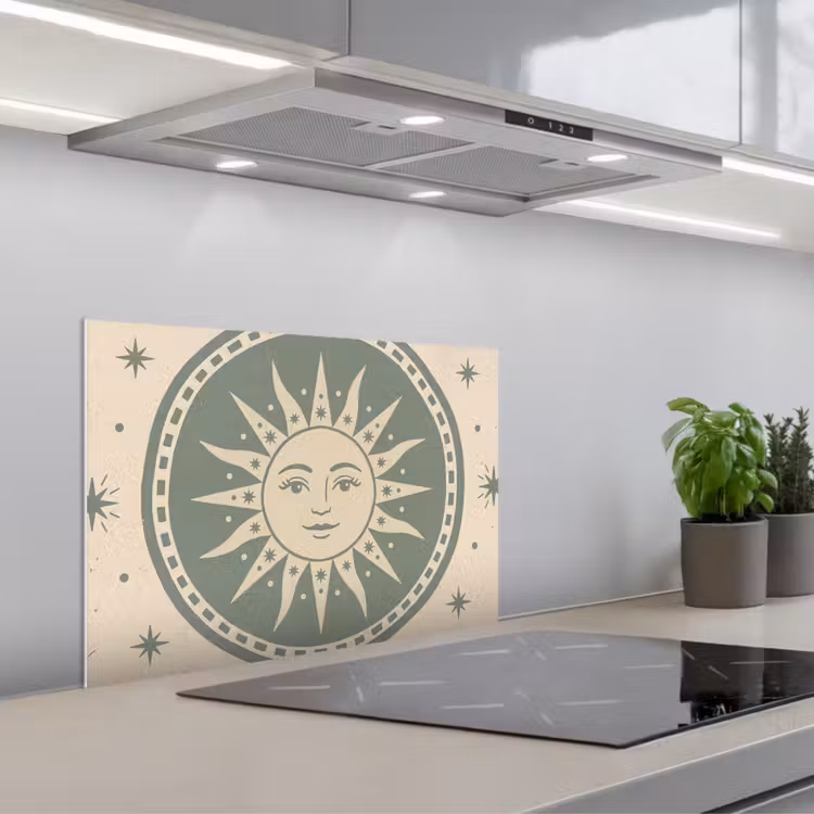 Zon - Sterren - Astrologie - Vintage - Groen keuken achterwand spatscherm klein -3d_schuin