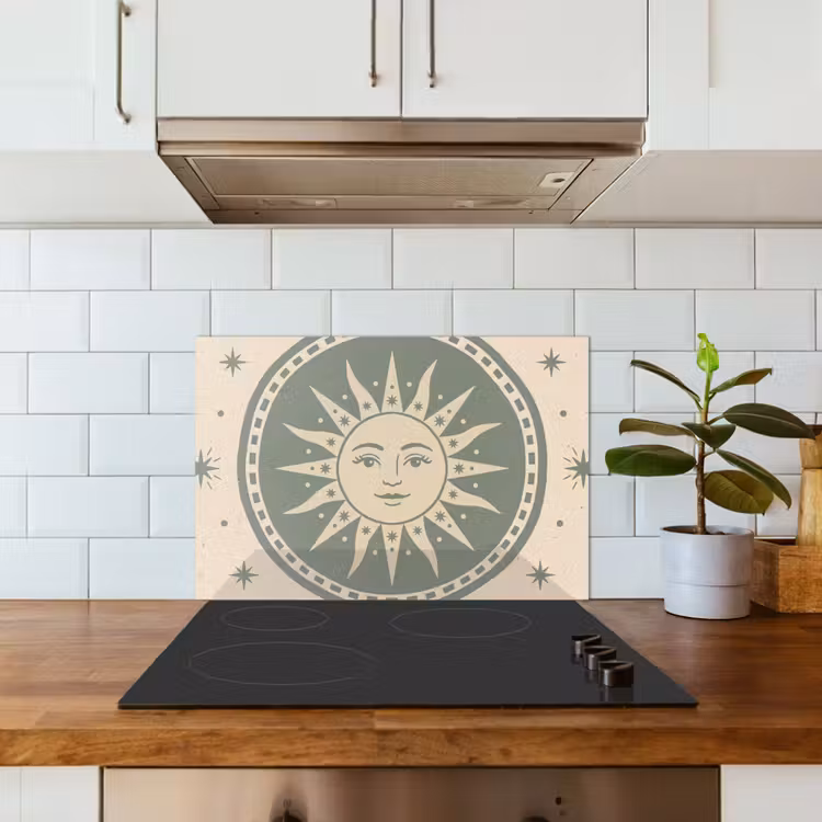 Zon - Sterren - Astrologie - Vintage - Groen keuken achterwand spatscherm klein -sfeer2