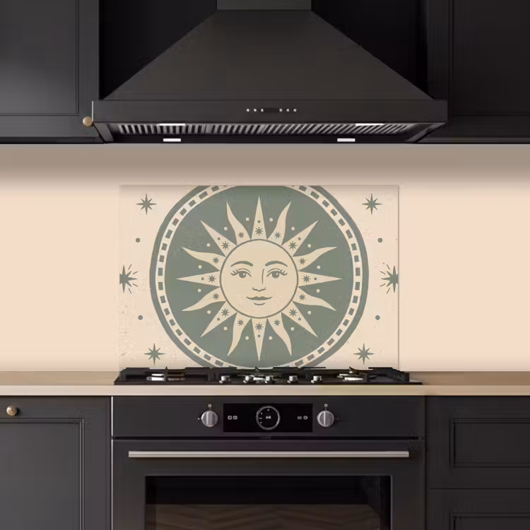 Zon - Sterren - Astrologie - Vintage - Groen keuken achterwand spatscherm klein -sfeer1