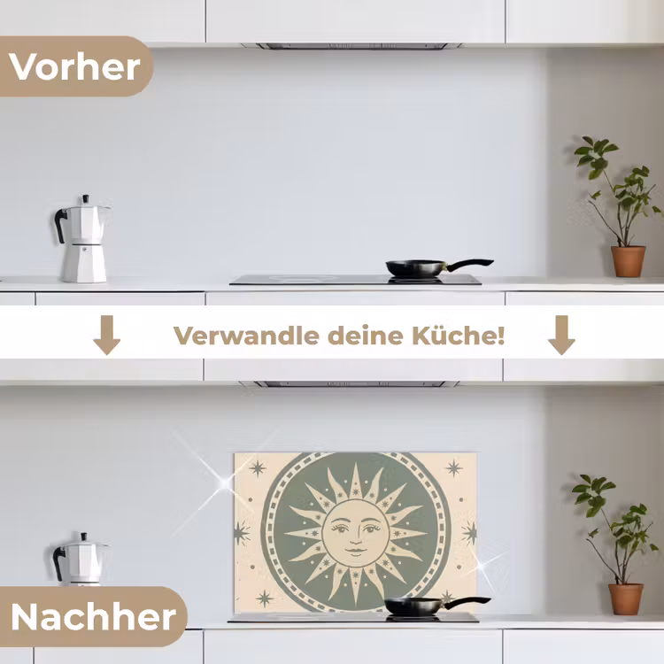 Zon - Sterren - Astrologie - Vintage - Groen keuken achterwand spatscherm klein -voor_na_DE