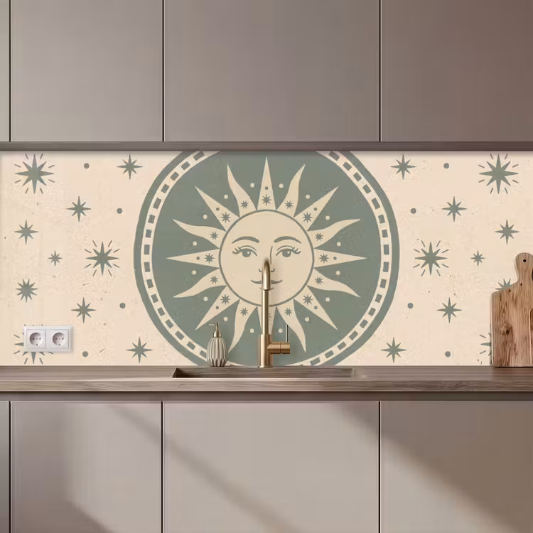 Zon - Sterren - Astrologie - Vintage - Groen keuken achterwand 2 middel zz_3dshopping