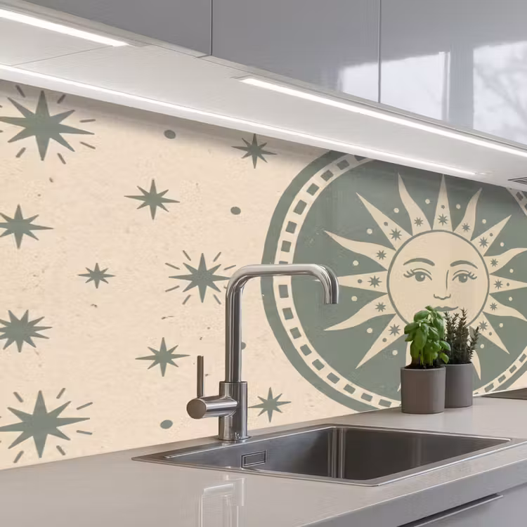 Zon - Sterren - Astrologie - Vintage - Groen keuken achterwand 2 middel -3d_schuin