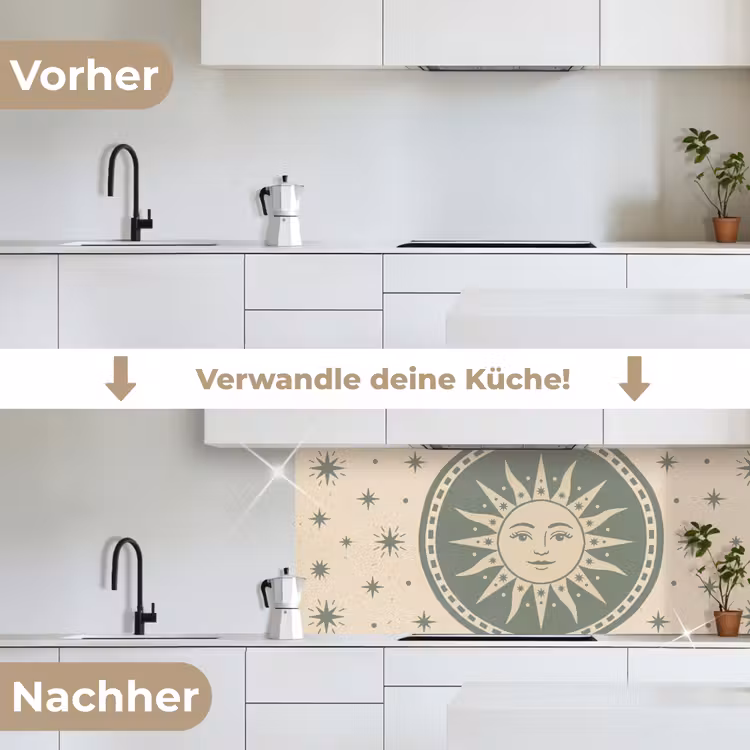 Zon - Sterren - Astrologie - Vintage - Groen keuken achterwand 2 middel -voor-na_DE