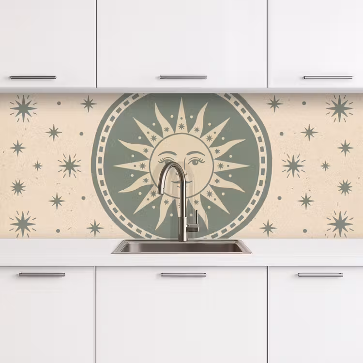 Zon - Sterren - Astrologie - Vintage - Groen keuken achterwand 2 middel -3d