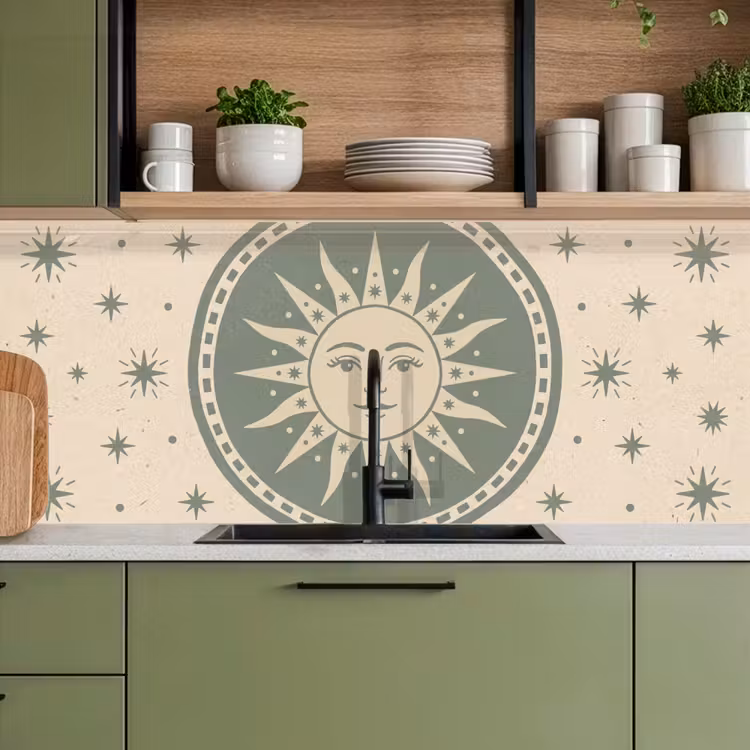 Zon - Sterren - Astrologie - Vintage - Groen keuken achterwand 2 middel -sfeer3