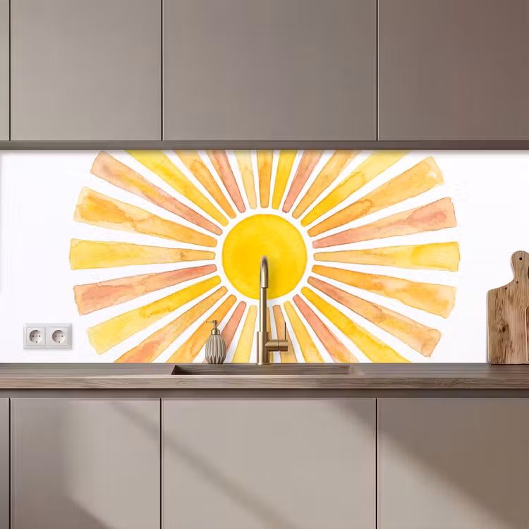 Zon - Stralen - Aquarel - Geel - Abstract keuken achterwand 2 middel zz_3dshopping