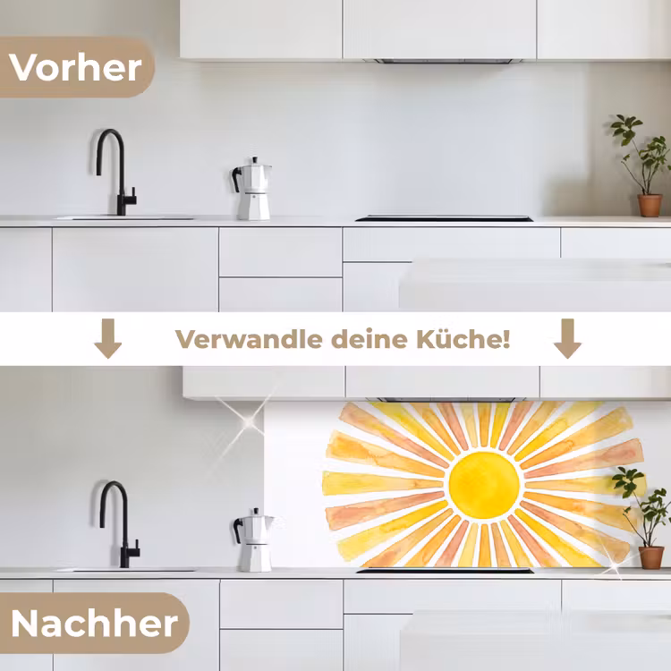 Zon - Stralen - Aquarel - Geel - Abstract keuken achterwand 2 middel -voor-na_DE