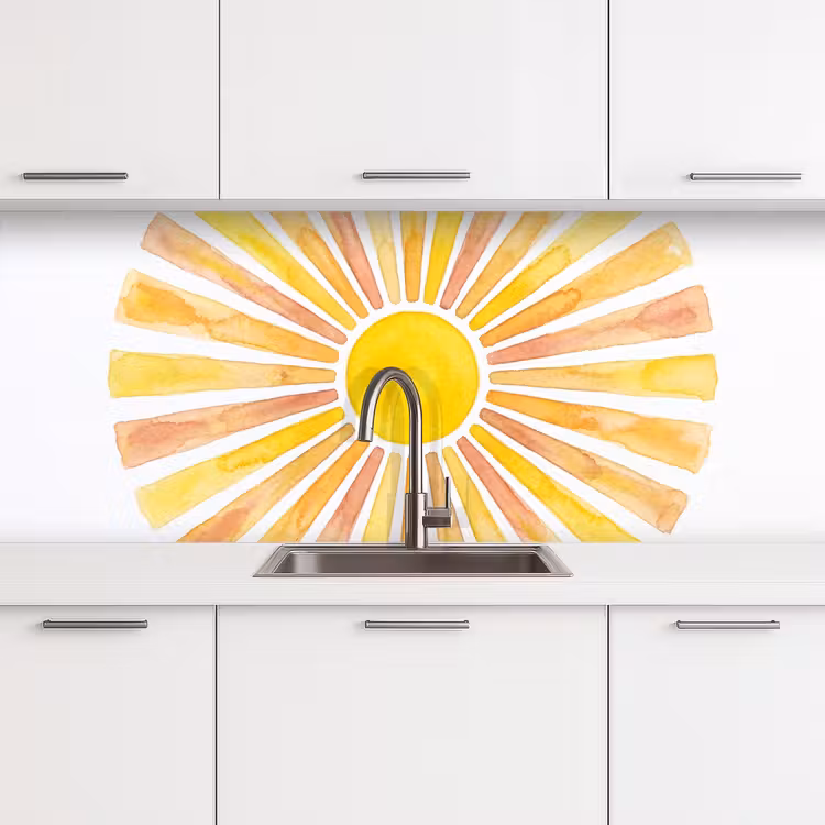 Zon - Stralen - Aquarel - Geel - Abstract keuken achterwand 2 middel -3d