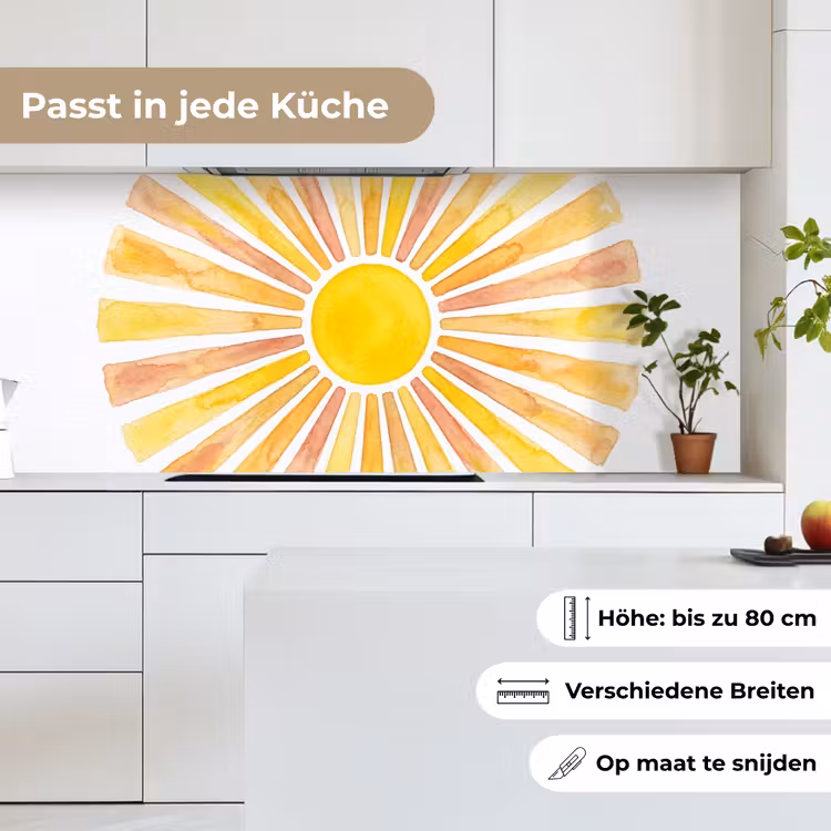 Zon - Stralen - Aquarel - Geel - Abstract keuken achterwand 2 middel -sfeer4_DE