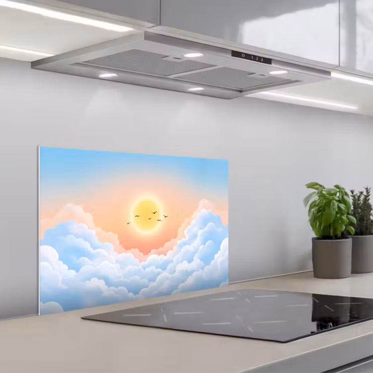 Zon - Vogels - Lucht - Natuur - Geel keuken achterwand spatscherm klein -3d_schuin
