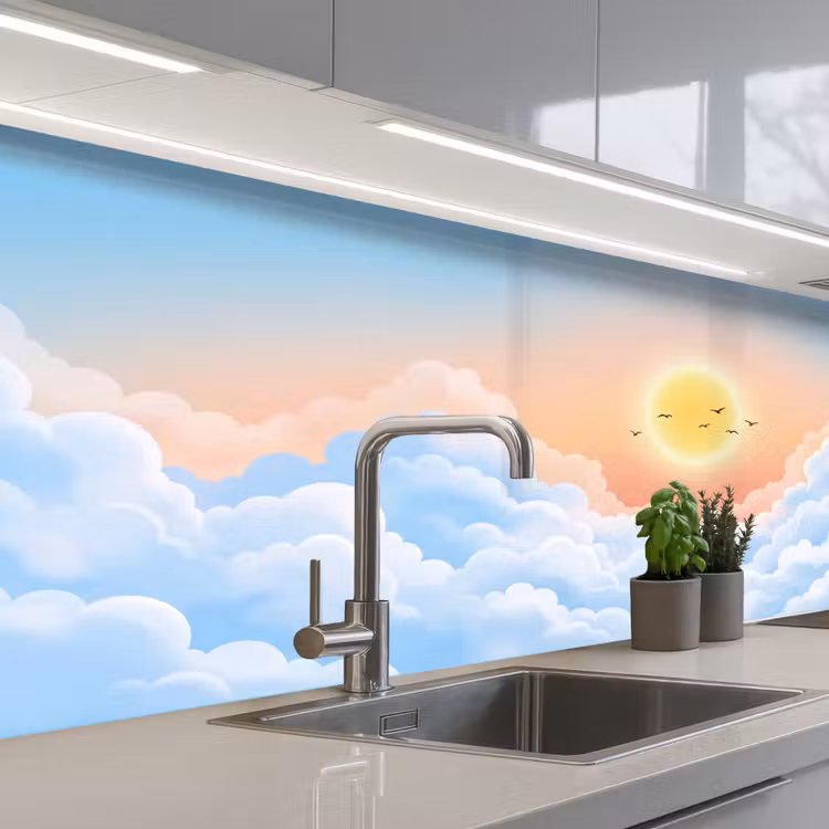 Zon - Vogels - Lucht - Natuur - Geel keuken achterwand 2 middel -3d_schuin