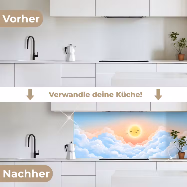 Zon - Vogels - Lucht - Natuur - Geel keuken achterwand 2 middel -voor-na_DE