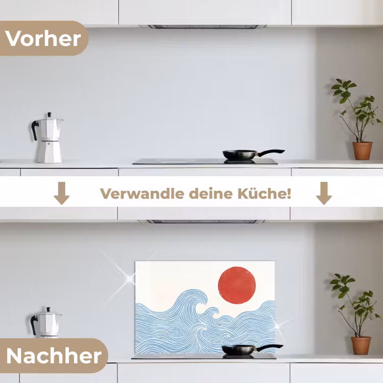 Zon - Golven - Oceaan - Abstract - Rood keuken achterwand spatscherm klein -voor_na_DE