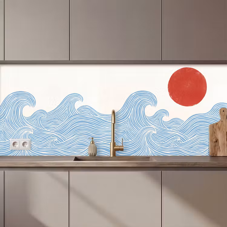Zon - Golven - Oceaan - Abstract - Rood keuken achterwand 2 middel zz_3dshopping