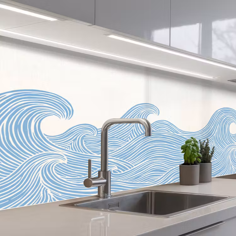 Zon - Golven - Oceaan - Abstract - Rood keuken achterwand 2 middel -3d_schuin