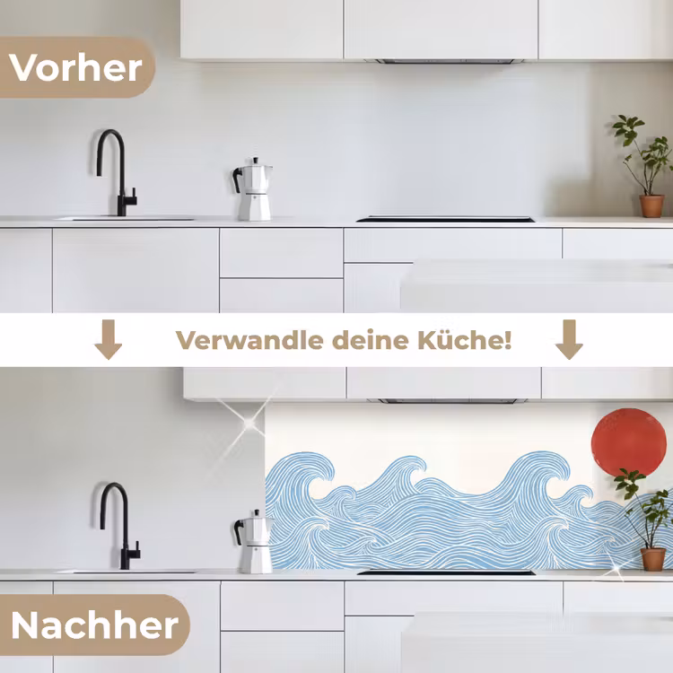 Zon - Golven - Oceaan - Abstract - Rood keuken achterwand 2 middel -voor-na_DE