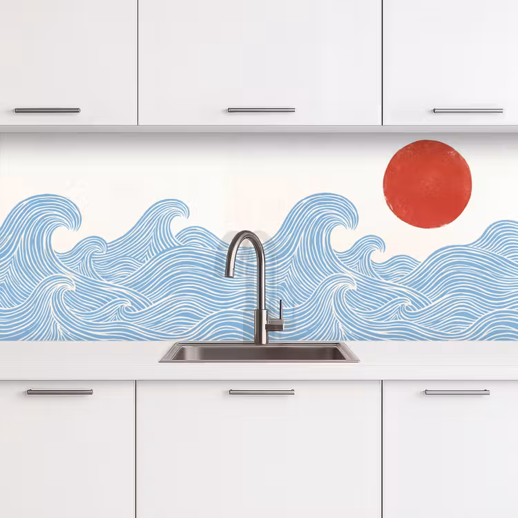 Zon - Golven - Oceaan - Abstract - Rood keuken achterwand 2 middel -3d