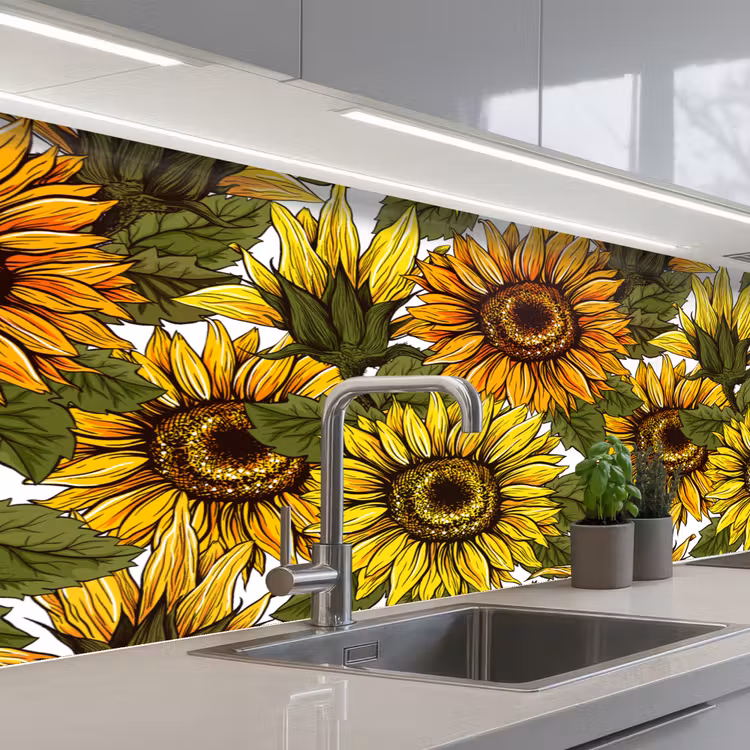 Zonnebloem - Vintage - Design keuken achterwand 2 middel 871 -3d_schuin