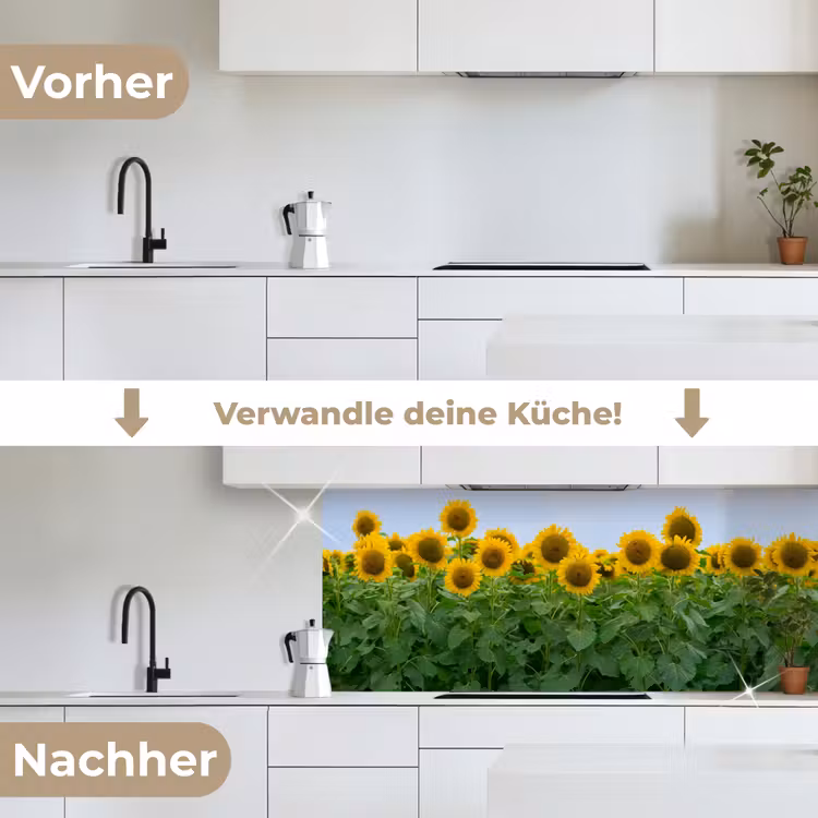 Zonnebloemen - Geel - Natuur keuken achterwand 2 middel -voor-na_DE