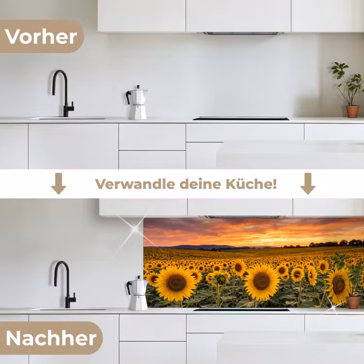 Zonnebloemen - Heuvellandschap - Geel keuken achterwand 2 middel -voor-na_DE