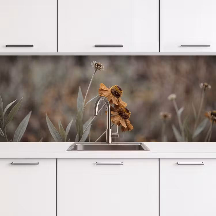 Zonnehoed - Droogbloemen - Geel - Warm keuken achterwand 2 middel -3d