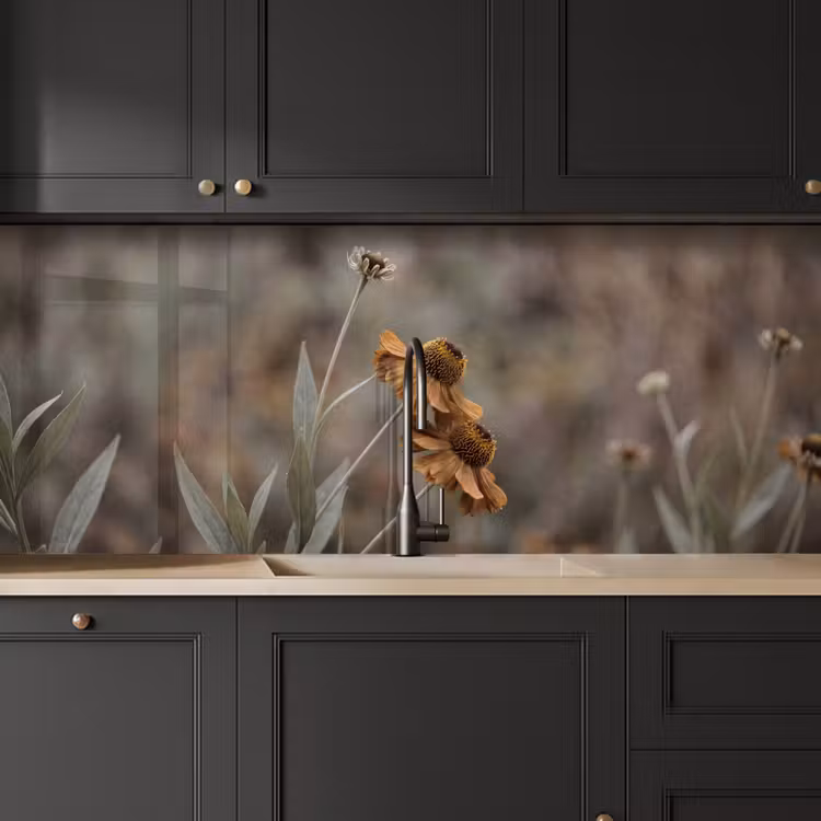 Zonnehoed - Droogbloemen - Geel - Warm keuken achterwand 2 middel -sfeer1