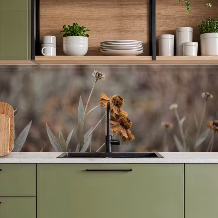 Zonnehoed - Droogbloemen - Geel - Warm keuken achterwand 2 middel -sfeer3