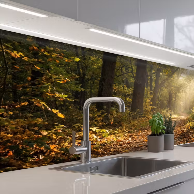 Zonlicht - Bospad - Bomen keuken achterwand 2 middel -3d_schuin