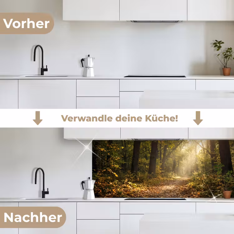 Zonlicht - Bospad - Bomen keuken achterwand 2 middel -voor-na_DE