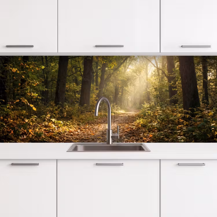 Zonlicht - Bospad - Bomen keuken achterwand 2 middel -3d