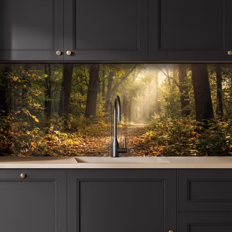 Zonlicht - Bospad - Bomen keuken achterwand 2 middel -sfeer1