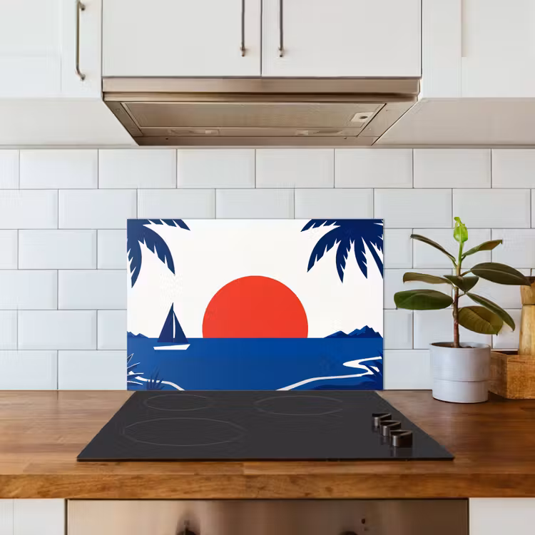 Zonsondergang - Zee - Palmboom - Tropisch - Modern keuken achterwand spatscherm klein -sfeer2