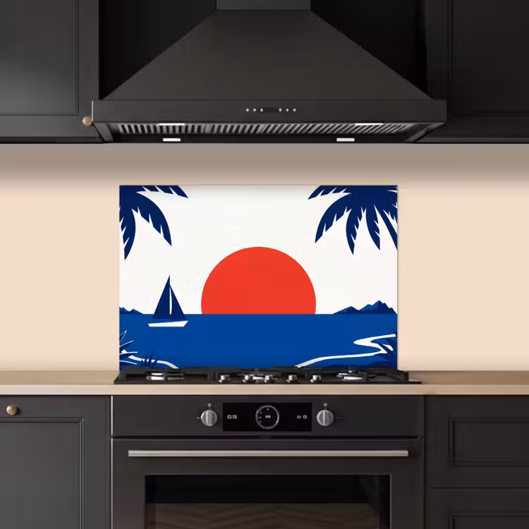 Zonsondergang - Zee - Palmboom - Tropisch - Modern keuken achterwand spatscherm klein -sfeer1