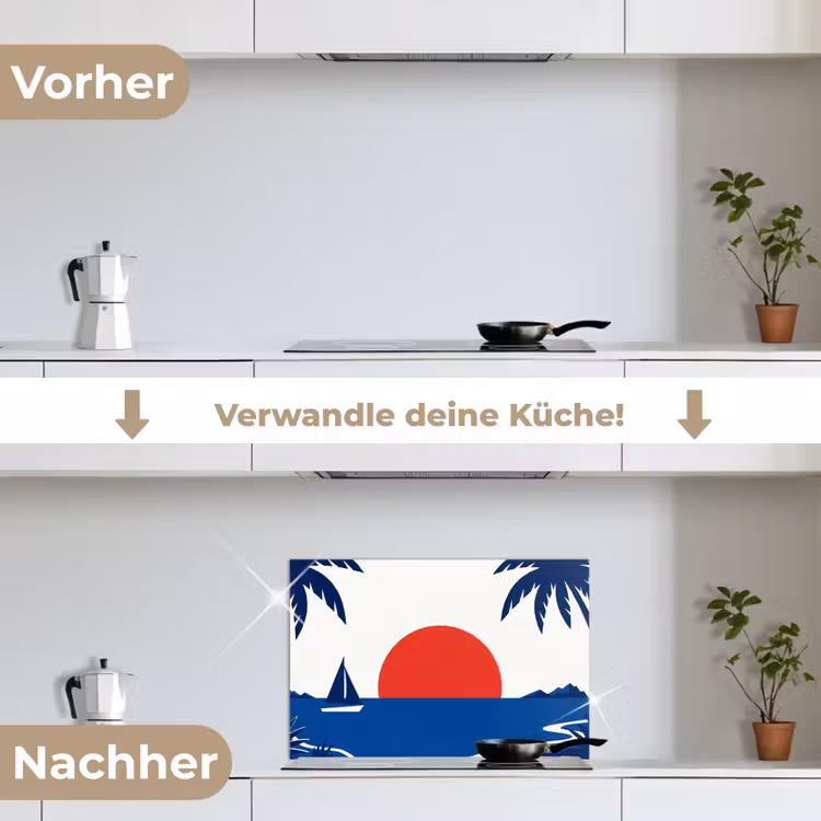 Zonsondergang - Zee - Palmboom - Tropisch - Modern keuken achterwand spatscherm klein -voor_na_DE