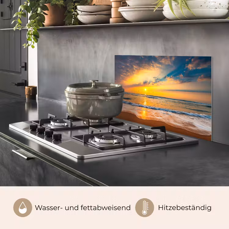 Zonsondergang - Strand - Zee - Wolken - Oranje keuken achterwand spatscherm klein -usp_DE